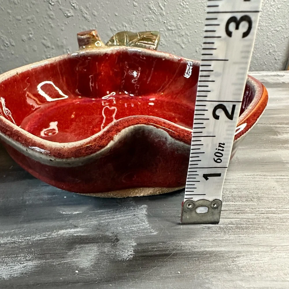 Vintage 1998 PBP red Stoneware individual apple shaped bakers set of 2 signed